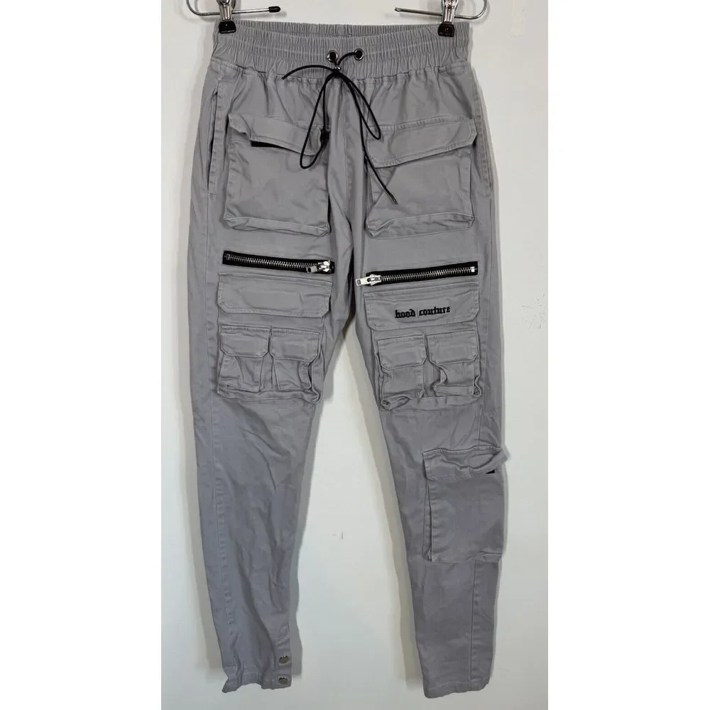 Hood Couture Mens Pull On Gray Cargo Pants Size XS Grunge Streetwear Hip Hop Y2K - Picture 2 of 13